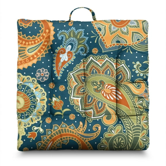 Abstract Ethnic Floor Cushion - Oversized Square Pillow with Artistic Paisley Print, 9-Point Stitched for Durability & Comfort