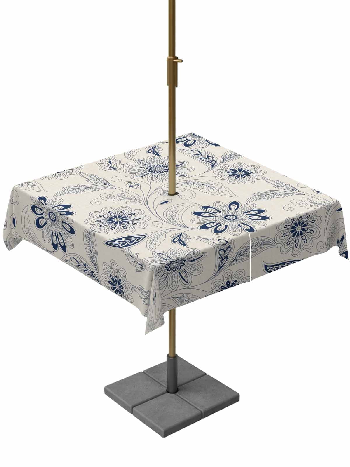 Abstract Ethnic Flower Square Outdoor Tablecloth with Umbrella Hole ...