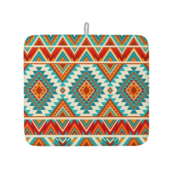 Abstract Ethnic Geometric Texture Dish Drying Mats for Kitchen Counter,Absorbent Microfiber Dish Drainer Rack Mat Tribal Retro Herringbone Art Drying Pad for Sinks,Utensils,Countertops,16x18in