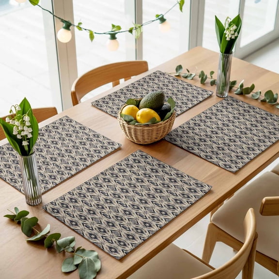 Abstract Ethnic Graphic Line Art Placemats Set of 4,Wipeable Washable Table Mats for Dining Tables, Tribal Geometric Rhombus Lattice Place Mats for Kitchen Event Party Tabletop Decor