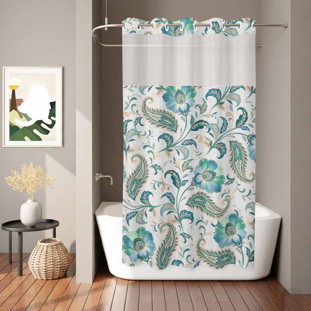 Abstract Ethnic Paisley Pattern No Hook Shower Curtain with See Through ...
