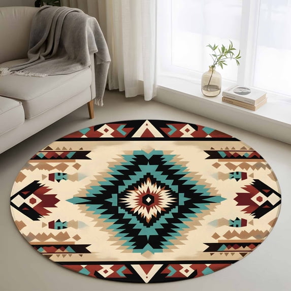 Abstract Ethnic Style 3FT Round Area Rugs for Living Room 111 Retro ...