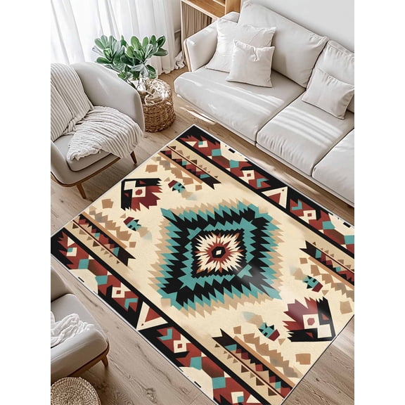 Abstract Ethnic Style Area Rug for Bedroom 2.7x5 Ft Retro Brown Red Weaving Pattern Super Soft fuzzy Throw Rug Non-Slip Fluffy Plush Indoor Floor Carpet for Living Room Nursery Home Decor