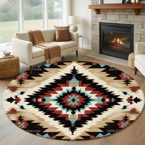 Abstract Ethnic Style Art 8FT Round Area Rugs for Living Room 111 Retro ...