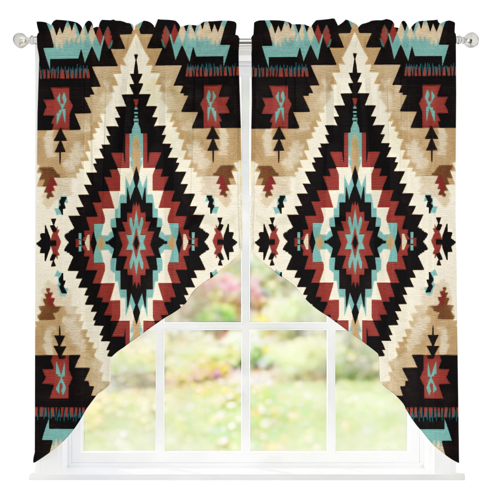 Abstract Ethnic Style Art Sheer Curtains Swag Valances for Windows ...