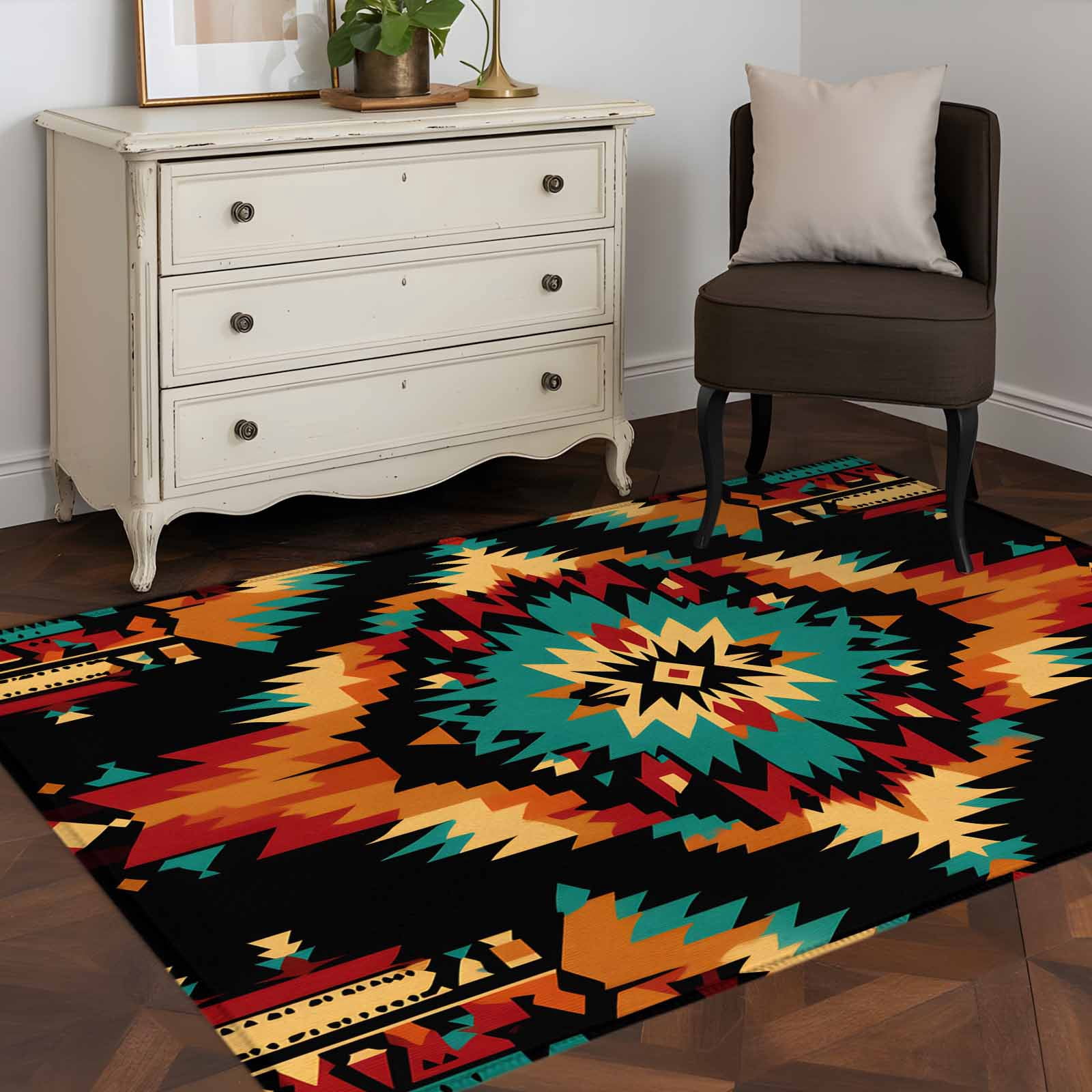 Abstract Ethnic Style Pattern 4x6 Rug for Dining Table for 4 People ...