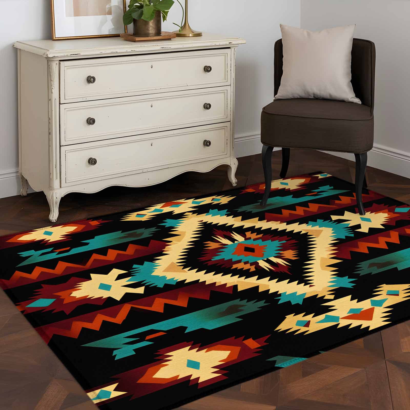 Abstract Ethnic Style Pattern 4x6 Rug for Dining Table for 4 People ...