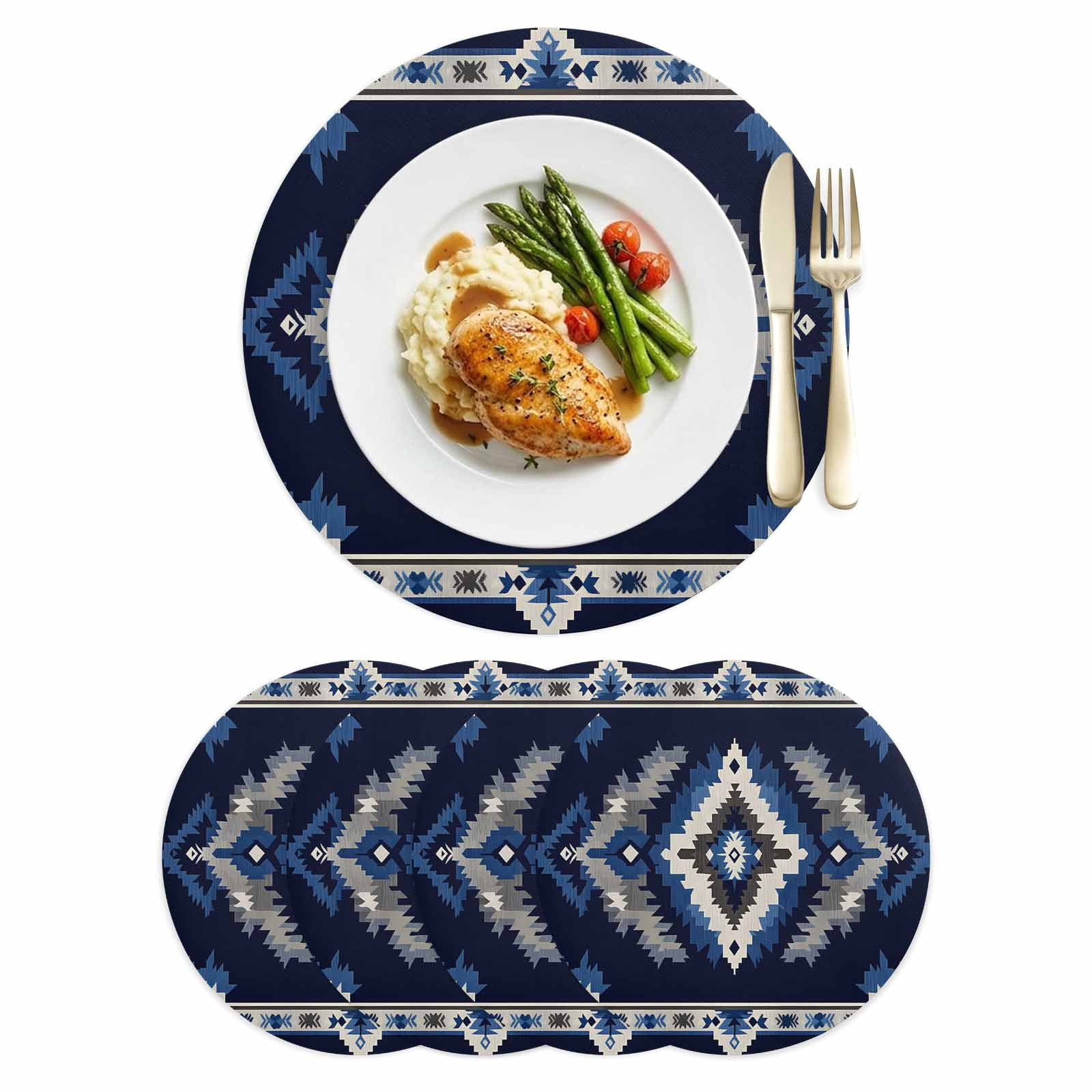 Abstract Ethnic Style Pattern Leather Placemats Set of 4, 12 Inch ...