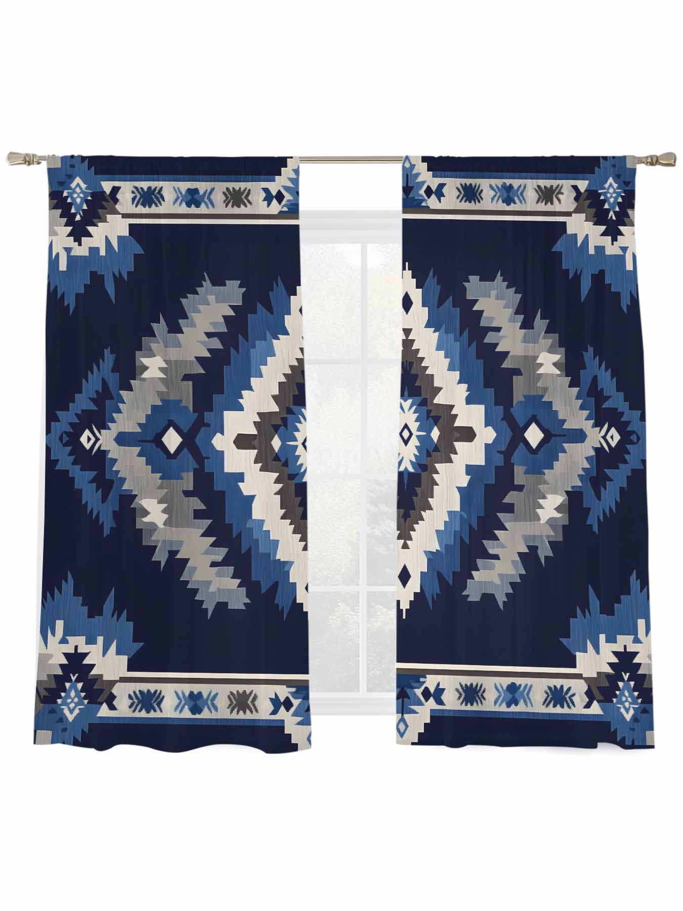 Abstract Ethnic Style Pattern Sheer Curtains 63 inches Long 2 Panels ...