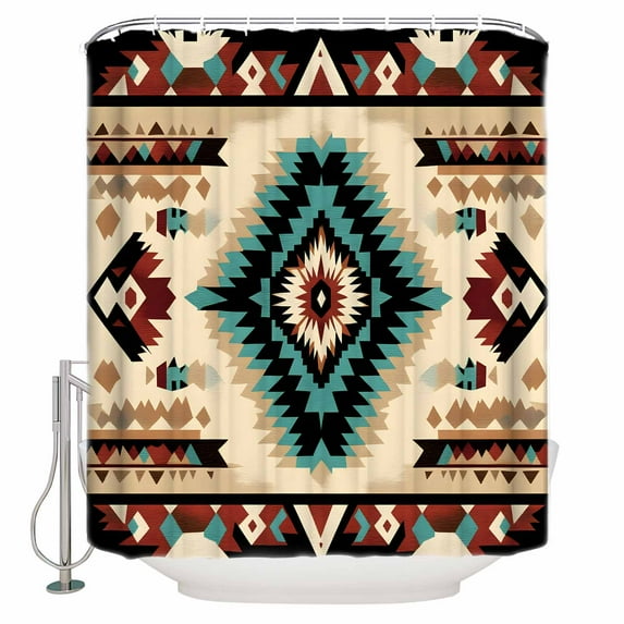 Abstract Ethnic Style Shower Curtain, 72" x 72", Retro Brown Red Weaving Pattern Waterproof Bathroom Curtain Washable Shower Curtain Set with 12 Hooks