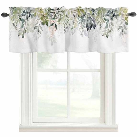 Abstract Eucalyptus Leaf Window Valance Curtain Watercolor Spring Plant Rod Pocket Short Curtain for Living Room, Bedroom & Kitchen Window Decor 54x18in
