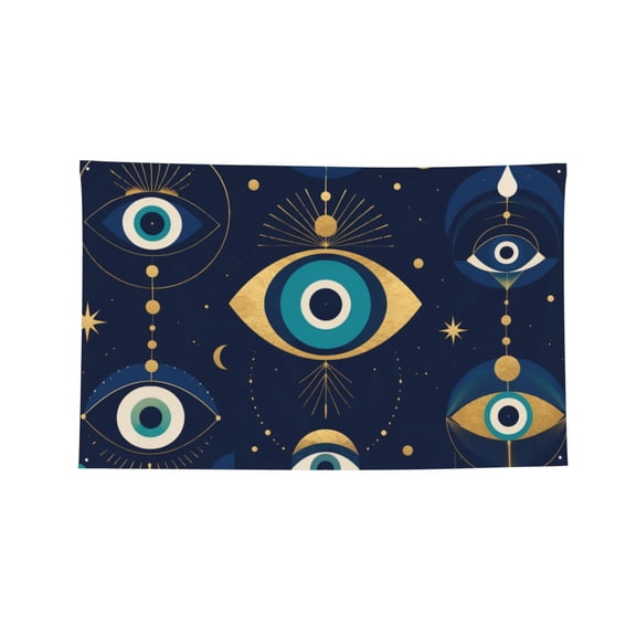 Abstract Evil Eye Geometric Four Hole Decorated Banner Flag for Garden Yard Home Decoration Indoor Outdoor 2x3 Ft
