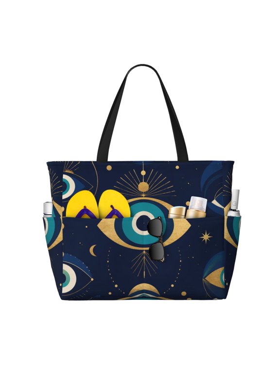 Abstract Evil Eye Geometric Large Capacity Beach Travel Tote Bag Shoulder Handbag for Gym Camping Shopping