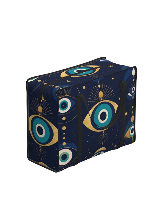 Abstract Evil Eye Geometric Large Reusable Shopping Bag with Zipper Foldable Tote Grocery Bag for Shopping, Travel, Beach, Picnic