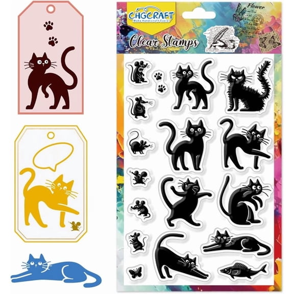 Abstract Exaggerated Cats Clear Stamps Funny Animals Transparent Embossing Silicone Stamp Seal for DIY Scrapbooking and Card Making Paper Craft Decor 6.3  4.3 Inch