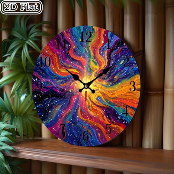 Abstract - Explosion - Wooden Wall Clock, 2D Flat, Battery Operated, Dynamic and Colorful for Living Rooms, Creates a Vibrant - Artistic Statement, 10x10in