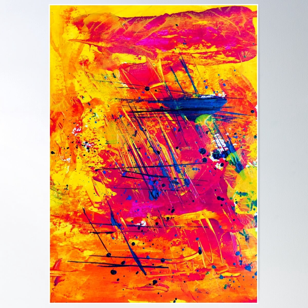 Abstract Expressionism Art Orange Yellow Red And Blue Poster Wall Art ...