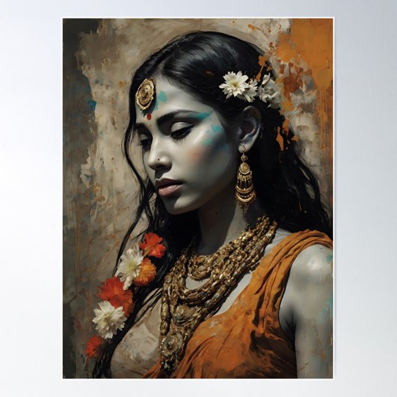 Abstract Expressionism Meets Indian Myth – A Portrait In Motion Poster Wall Art, Modern Wall Decor For Living Room Bedroom, 8x12 UNFRAMED