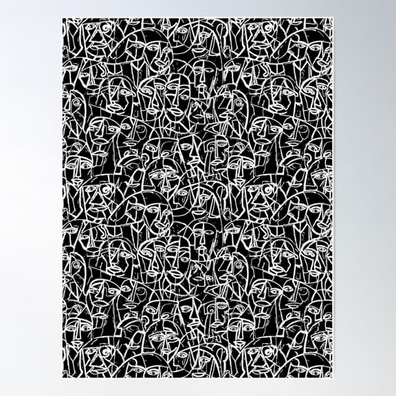 Abstract Expressionism People Faces Black White Poster Wall Art, Modern Wall Decor For Living Room Bedroom, 16x24 UNFRAMED