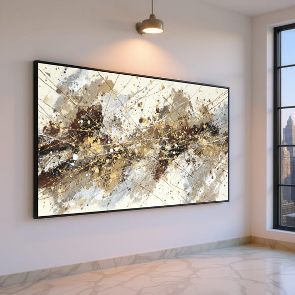 Abstract Expressionism Splatter Modern Gold Brown Contemporary Home Art