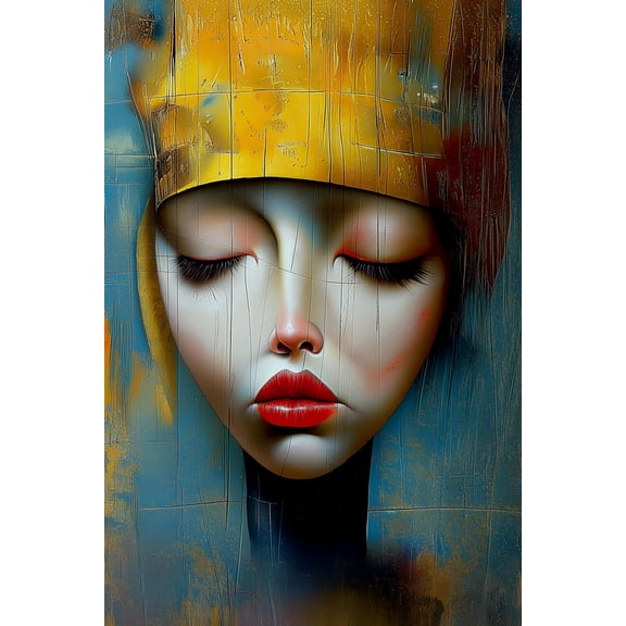 Abstract Expressionist Portrait Print - Woman in Golden Crown 【Rolled Canvas】
