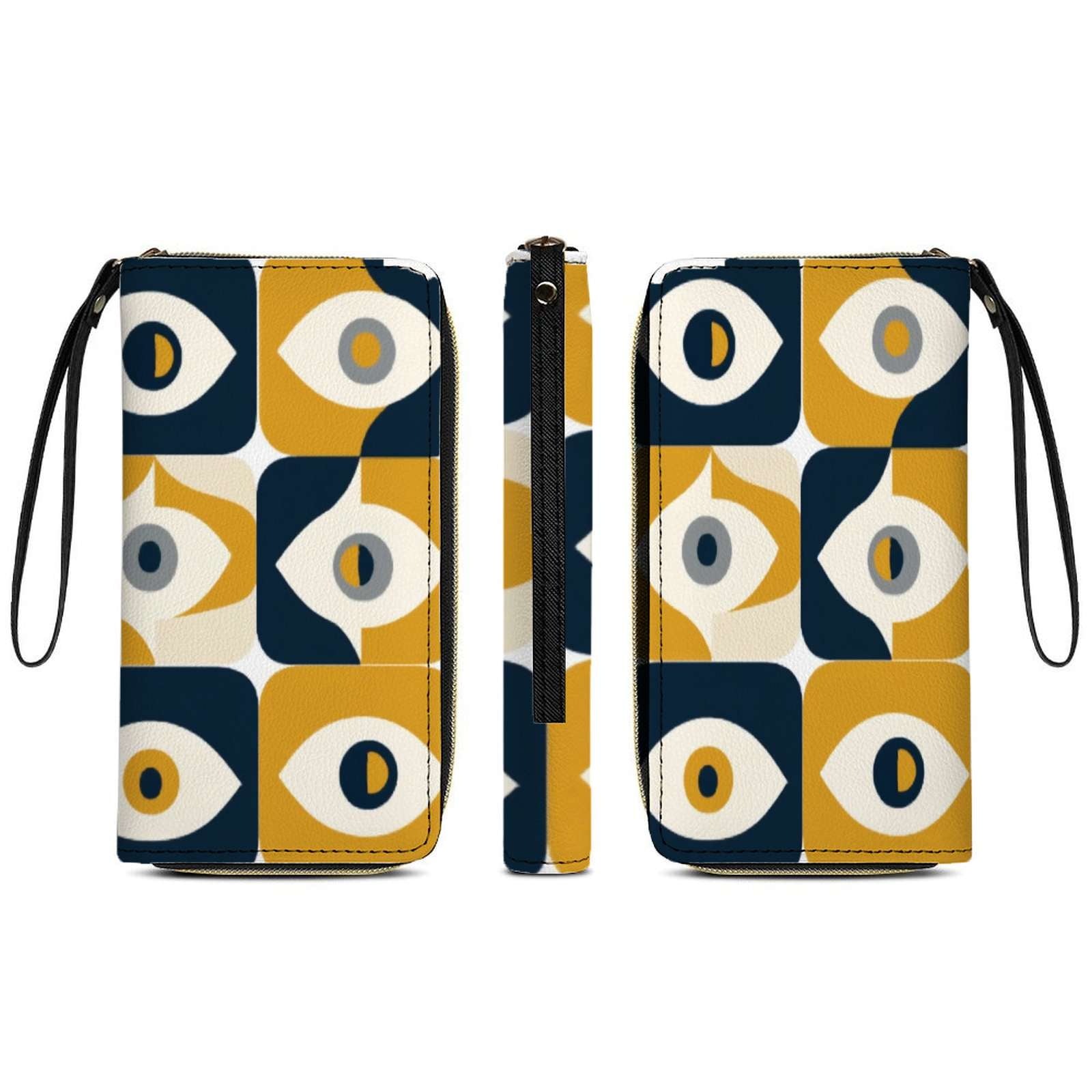 Abstract Eye Pattern Design Tile Long Wallets For Women PU Leather ...