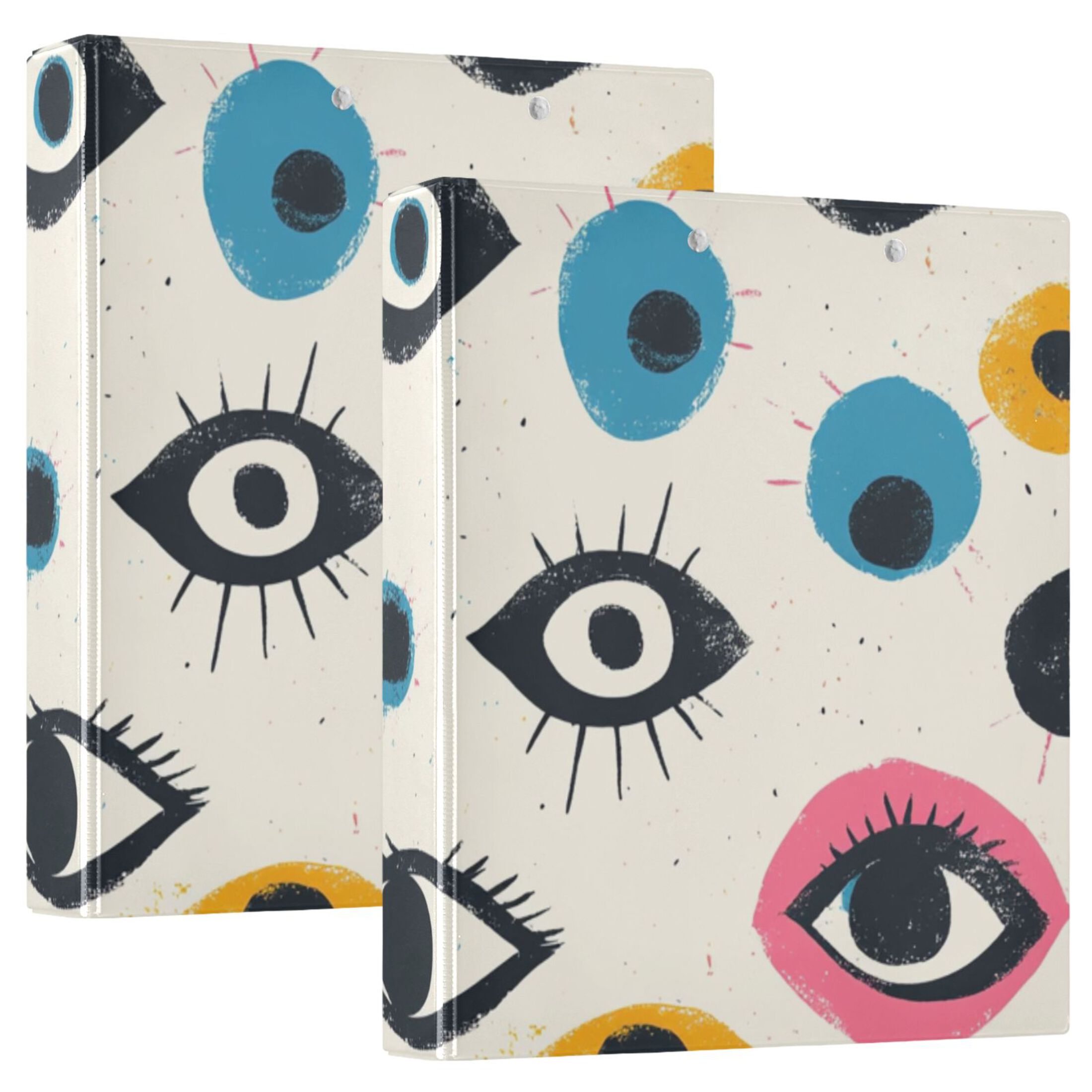 Abstract Eyes 3 Ring Binders 1.5 inch Hardcover File Folders with Interior Pockets A4 Size Organizer for School Office Hospital
