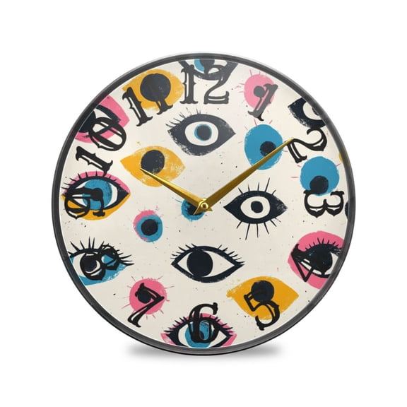 Abstract Eyes Wall Clock 10 Inch Silent Non Ticking Battery Operated Easy to Read for Kitchen Living Room