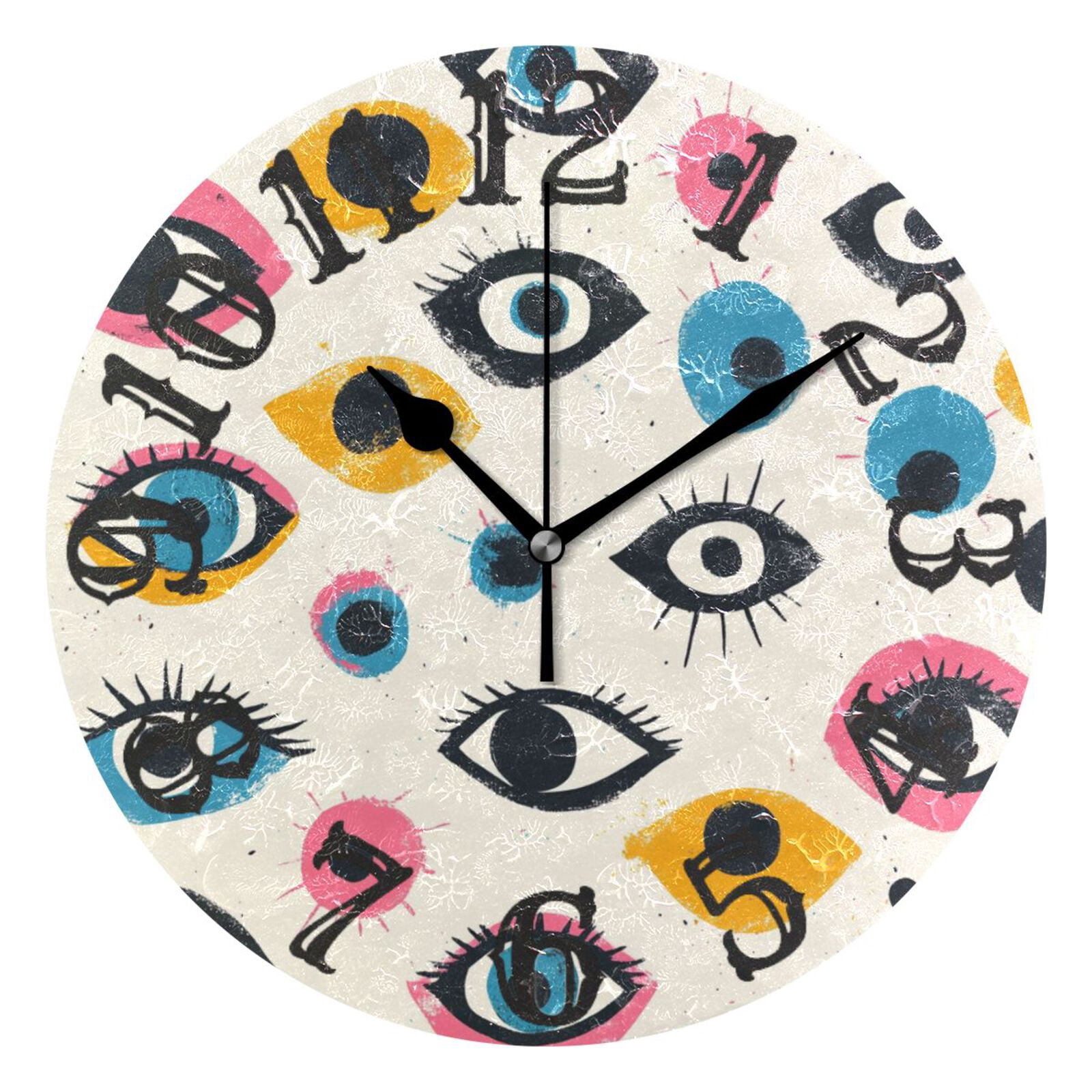 Abstract Eyes Wall Clock 10 inch Non-Ticking Easy to Read Decorative ...