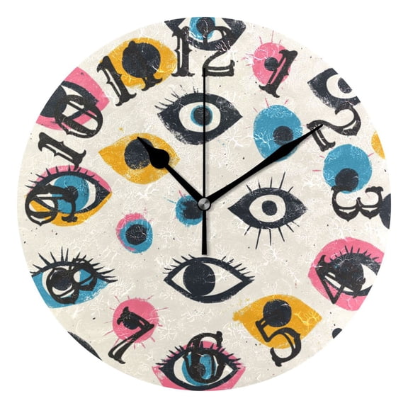 Abstract Eyes Wall Clock 10 inch Non-Ticking Easy to Read Decorative Clocks for Home Bedroom Living Room