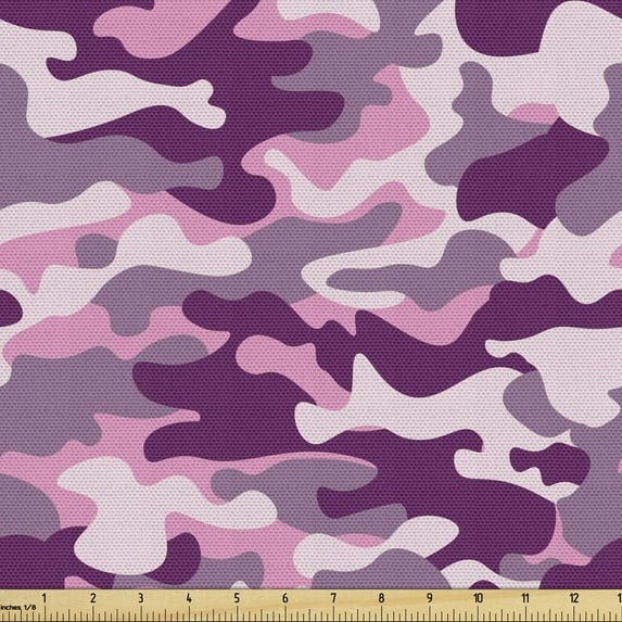 Ambesonne Abstract Fabric by the Yard Upholstery, Army Camouflage Patterns, 2 Yards, Plum Pale Pink Mauve