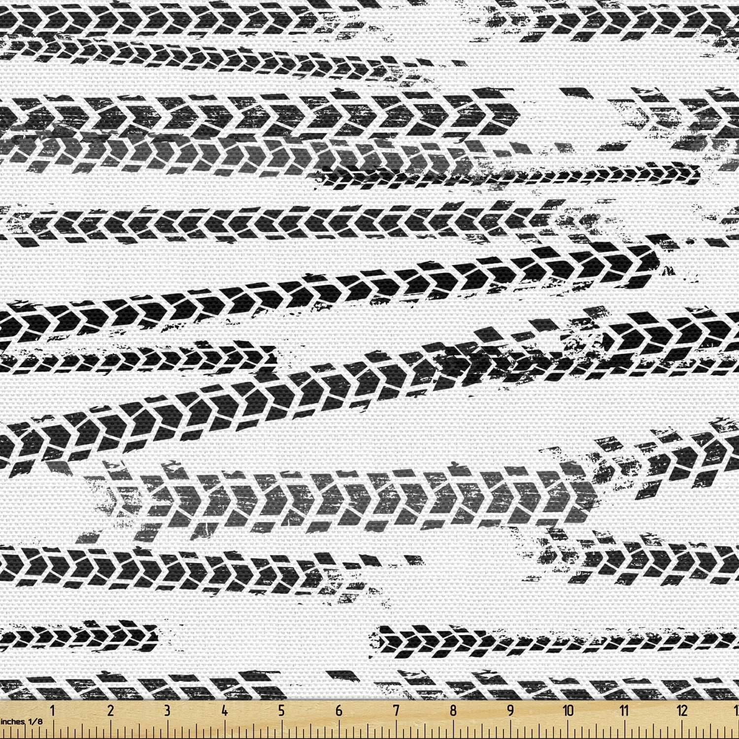 White and Charcoal Grunge Tire Tracks Outdoor Upholstery Fabric