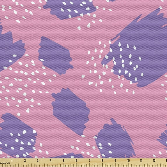 Ambesonne Abstract Fabric by the Yard Upholstery, Random Paintbrush Hits, 5 Yards, Pastel Pink Blue Violet