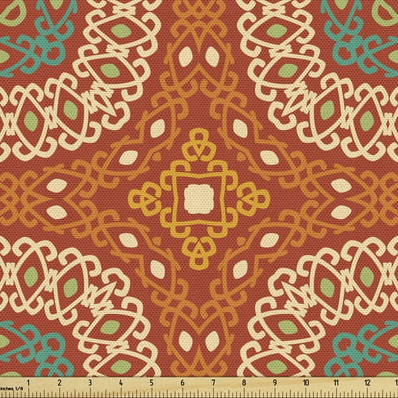 Ambesonne Abstract Fabric by the Yard Upholstery, Pattern in Earth Tones, 2 Yards, Burnt Orange Multicolor