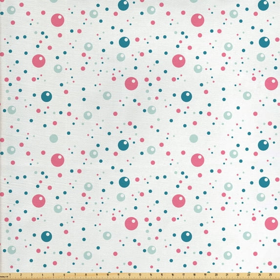 Ambesonne Modern Fabric by the Yard Upholstery, Pastel Color Polka Dots, 10 Yards, Blue Pink Grey