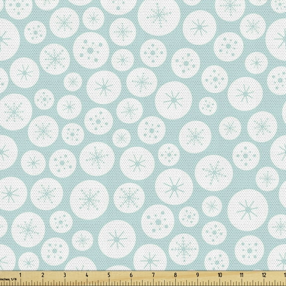 Ambesonne Abstract Fabric by the Yard Upholstery, Circular Snowflakes Dots, 10 Yards, Pale Seafoam White