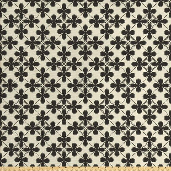 Abstract Fabric by the Yard, Classic Vintage Flower Petals Connected with Lines Drawn by Hand, Decorative Upholstery Fabric for Chairs & Home Accents, Dark Taupe and Eggshell by Ambesonne