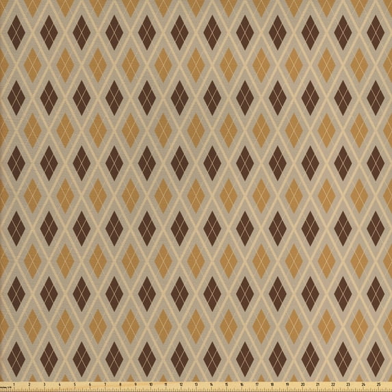 Ambesonne Abstract Fabric by the Yard Upholstery, Classical Argyle Inspired, 3 Yards, Tan Burgundy Amber