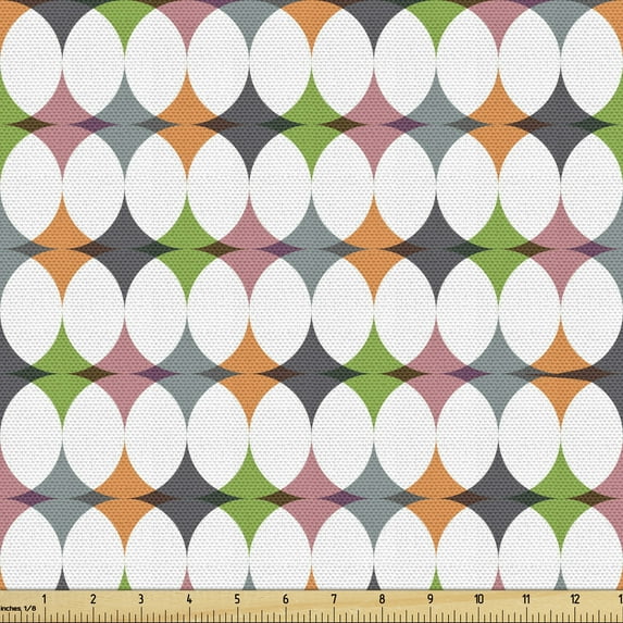 Ambesonne Abstract Fabric by the Yard Upholstery, Colorful Circular, 5 Yards, Multicolor