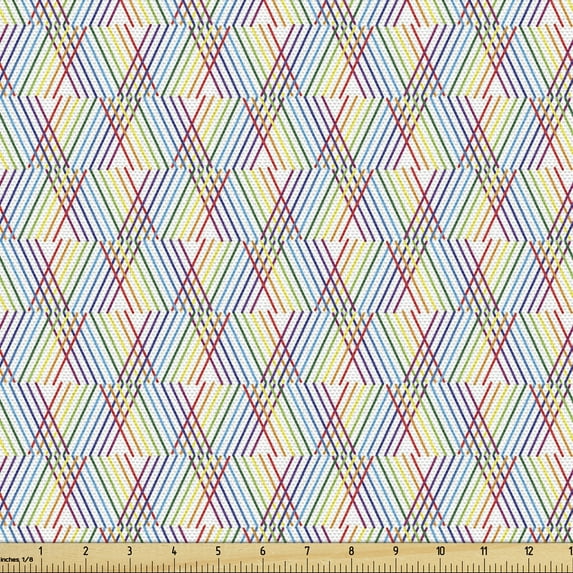 Abstract Fabric by the Yard, Colorful Continuing Pattern of Diagonal Streaks Overlapping on a Plain Background, Decorative Upholstery Fabric for Sofas and Home Accents, Multicolor by Ambesonne