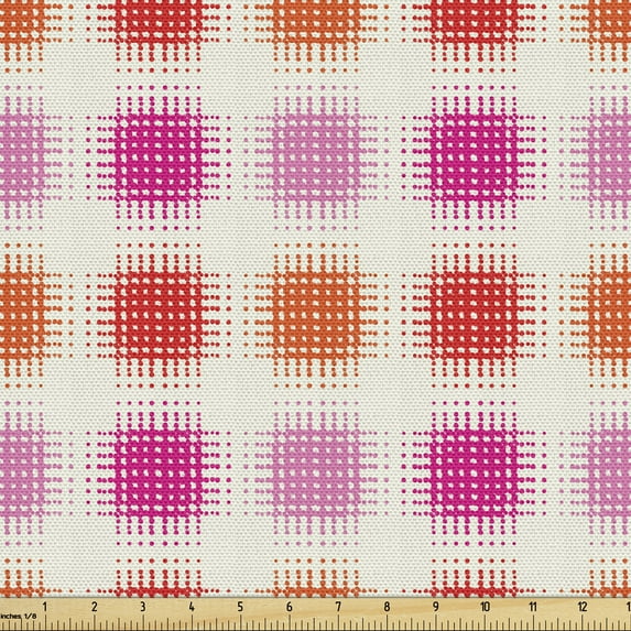 Ambesonne Abstract Fabric by the Yard Upholstery, Modern Square Lines Art, 5 Yards, Ivory Vermilion