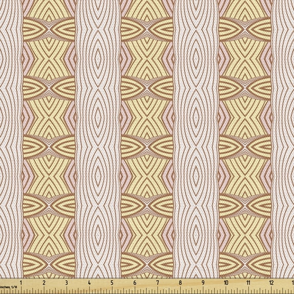 Abstract Fabric by the Yard, Continued Illustration of Pastel Vintage Themed Pattern with Tender Swirls, Upholstery Fabric for Dining Chairs Home Decor Accents, Rose Pale Yellow by Ambesonne