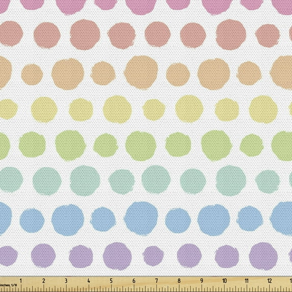 Abstract Fabric by the Yard, Continuing Print of Colorful Pastel Tone Polka Dots on a Plain Background, Upholstery Fabric for Dining Chairs Home Decor Accents, Multicolor by Ambesonne