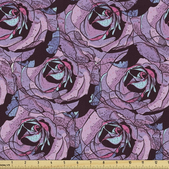 Ambesonne Abstract Fabric by the Yard Upholstery, Grunge Rose Flowers Art, 10 Yards, Pale Pink Pale Blue