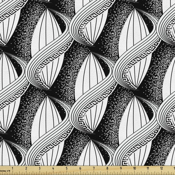 Abstract Fabric by the Yard, Continuous Modern Swirl Ornamental Halftone Background Engraving Like, Upholstery Fabric for Dining Chairs Home Decor Accents, Charcoal Grey and White by Ambesonne