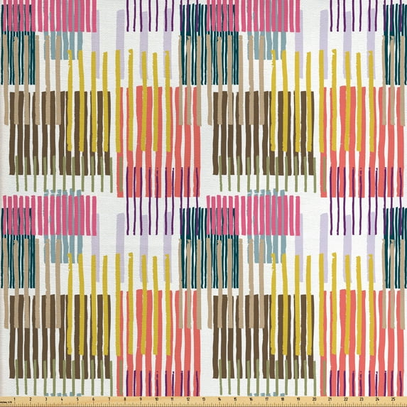 Ambesonne Abstract Fabric by the Yard Upholstery, Creative Colorful Stripes, 3 Yards, Multicolor