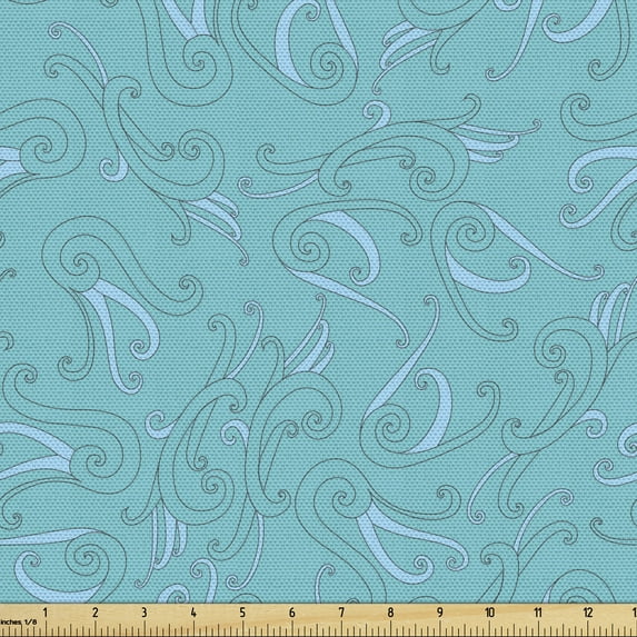 Ambesonne Abstract Fabric by the Yard Upholstery, Creative Swirl Ornament, 2 Yards, Pale Blue Shamrock Green