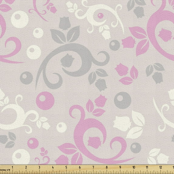 Ambesonne Abstract Fabric by the Yard Upholstery, Curvy Twigs with Blossoms, 10 Yards, Pale Tan Pale Pink