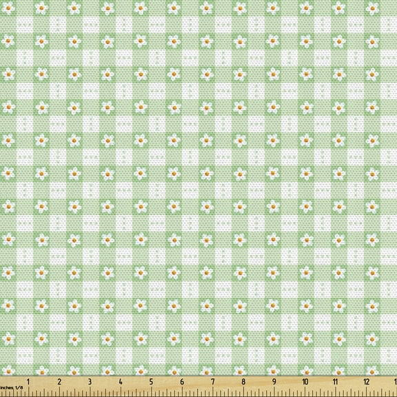 Ambesonne Mint Green Fabric by the Yard Upholstery, Daisy Flower Petals, 2 Yards, Mint Green