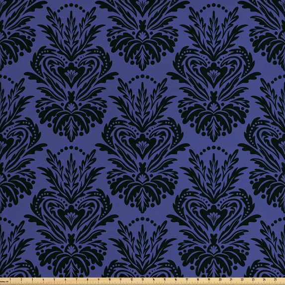 Abstract Fabric by the Yard, Damask Inspired Handmade Pattern Polka Dots and Leafy Flourishes, Upholstery Fabric for Dining Chairs Home Decor Accents, Lavender Charcoal Grey by Ambesonne